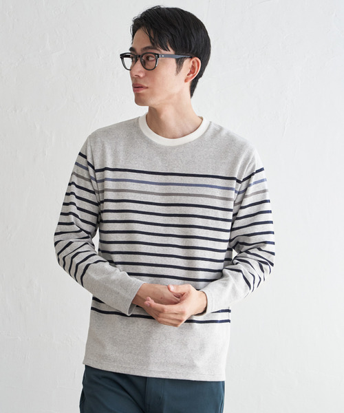 ikka（イッカ）の「ジャカード３カラーボーダーロンＴ（Tシャツ/カットソー・メンズ・ネイビー/ワイン/ブラック/オフホワイト・XL/L/M/S）」の13枚目の写真