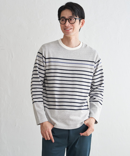 ikka（イッカ）の「ジャカード３カラーボーダーロンＴ（Tシャツ/カットソー・メンズ・ネイビー/ワイン/ブラック/オフホワイト・XL/L/M/S）」の14枚目の写真