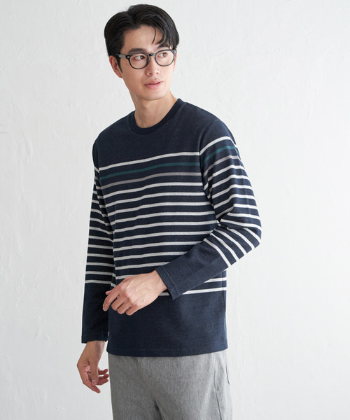 ikka（イッカ）の「ジャカード３カラーボーダーロンＴ（Tシャツ/カットソー・メンズ・ネイビー/ワイン/ブラック/オフホワイト・XL/L/M/S）」の20枚目の写真