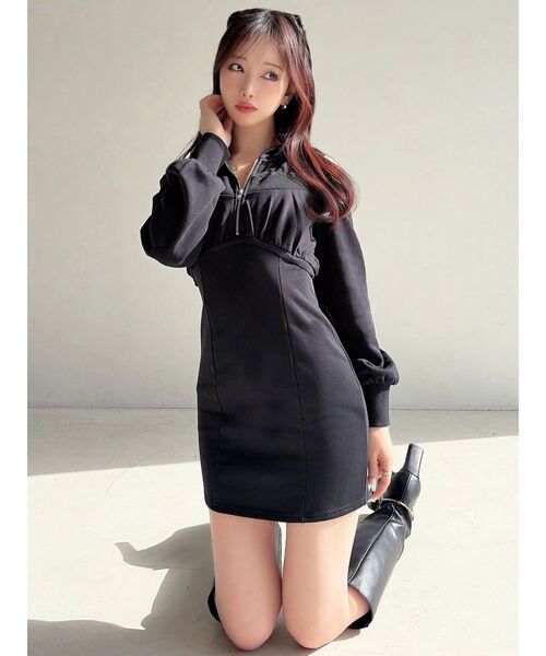 RESEXXY（リゼクシー）の「レイヤードフーディミニワンピース（ワンピース・レディース・ブラック/ライトグレー/チャコールグレー・FREE）」の6枚目の写真