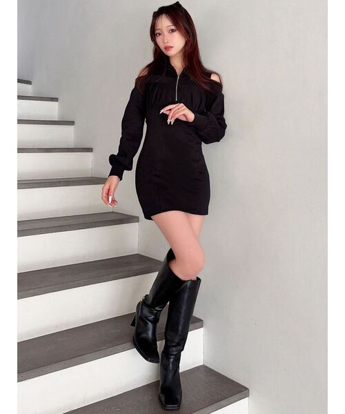 RESEXXY（リゼクシー）の「レイヤードフーディミニワンピース（ワンピース・レディース・ブラック/ライトグレー/チャコールグレー・FREE）」の7枚目の写真