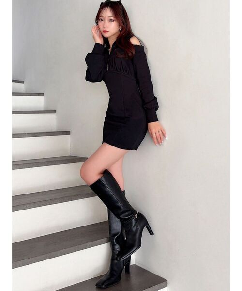 RESEXXY（リゼクシー）の「レイヤードフーディミニワンピース（ワンピース・レディース・ブラック/ライトグレー/チャコールグレー・FREE）」の8枚目の写真