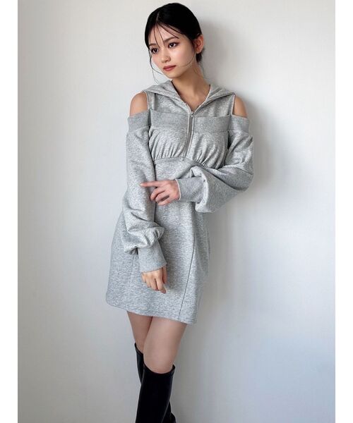 RESEXXY（リゼクシー）の「レイヤードフーディミニワンピース（ワンピース・レディース・ブラック/ライトグレー/チャコールグレー・FREE）」の18枚目の写真