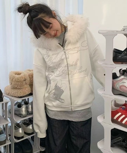 セール】25aw フェイクファーフーディジップパーカー（パーカー