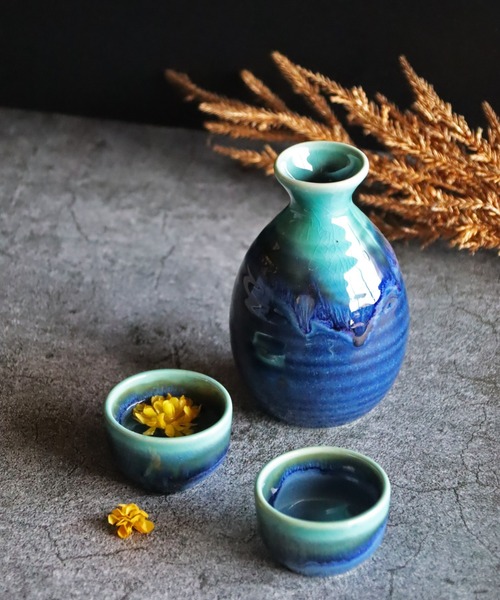 K25 美品 朝日焼 酒器道具 辰砂 窯変 色替 徳利 ぐい呑二客 煎茶碗