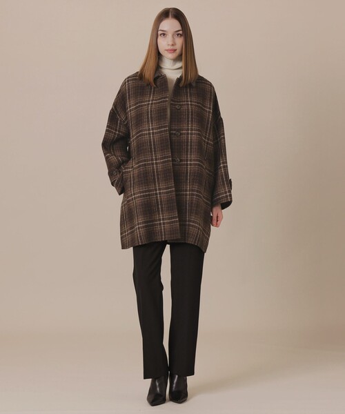 MACKINTOSH LONDON（マッキントッシュ ロンドン）の「【WEB・一部店舗限定】【ROSLEY/ロズリー】ウールリバーチェックコート（ステンカラーコート・レディース・ダークブラウン・38）」の2枚目の写真