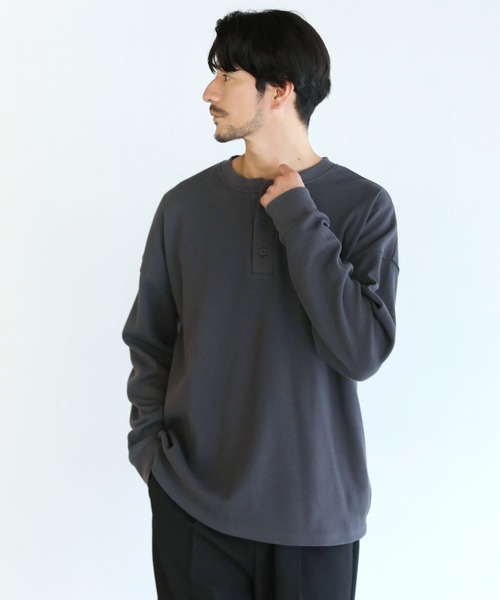 SPU（スプ）の「抗菌防臭ワッフルクルーネック＆ヘンリーネックロンT（Tシャツ/カットソー・メンズ・ホワイト/ブラック系/チャコール/ホワイト系/ブラック/グレー系・S/M/L/XL）」の6枚目の写真