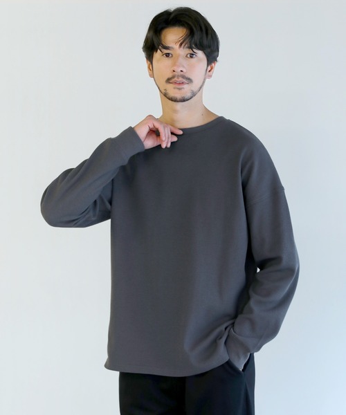 SPU（スプ）の「抗菌防臭ワッフルクルーネック＆ヘンリーネックロンT（Tシャツ/カットソー・メンズ・ホワイト/ブラック系/チャコール/ホワイト系/ブラック/グレー系・S/M/L/XL）」の5枚目の写真