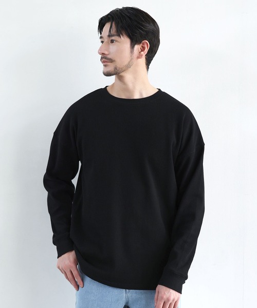 SPU（スプ）の「抗菌防臭ワッフルクルーネック＆ヘンリーネックロンT（Tシャツ/カットソー・メンズ・ホワイト/ブラック系/チャコール/ホワイト系/ブラック/グレー系・S/M/L/XL）」の3枚目の写真