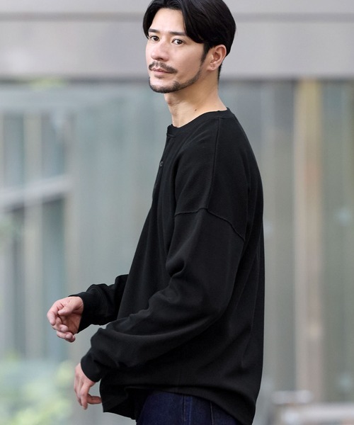 SPU（スプ）の「抗菌防臭ワッフルクルーネック＆ヘンリーネックロンT（Tシャツ/カットソー・メンズ・ホワイト/ブラック系/チャコール/ホワイト系/ブラック/グレー系・S/M/L/XL）」の8枚目の写真