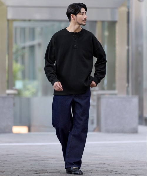 SPU（スプ）の「抗菌防臭ワッフルクルーネック＆ヘンリーネックロンT（Tシャツ/カットソー・メンズ・ホワイト/ブラック系/チャコール/ホワイト系/ブラック/グレー系・S/M/L/XL）」の9枚目の写真