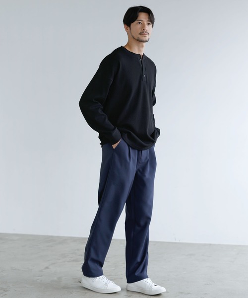SPU（スプ）の「抗菌防臭ワッフルクルーネック＆ヘンリーネックロンT（Tシャツ/カットソー・メンズ・ホワイト/ブラック系/チャコール/ホワイト系/ブラック/グレー系・S/M/L/XL）」の10枚目の写真