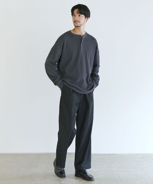 SPU（スプ）の「抗菌防臭ワッフルクルーネック＆ヘンリーネックロンT（Tシャツ/カットソー・メンズ・ホワイト/ブラック系/チャコール/ホワイト系/ブラック/グレー系・S/M/L/XL）」の16枚目の写真