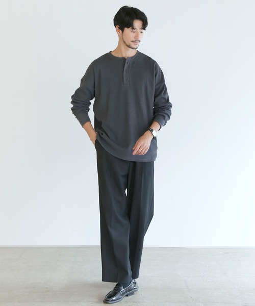 SPU（スプ）の「抗菌防臭ワッフルクルーネック＆ヘンリーネックロンT（Tシャツ/カットソー・メンズ・ホワイト/ブラック系/チャコール/ホワイト系/ブラック/グレー系・S/M/L/XL）」の17枚目の写真