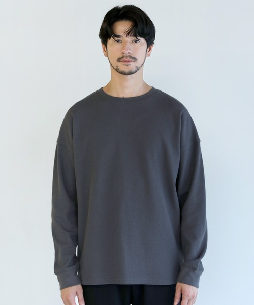 SPU（スプ）の「抗菌防臭ワッフルクルーネック＆ヘンリーネックロンT（Tシャツ/カットソー・メンズ・ホワイト/ブラック系/チャコール/ホワイト系/ブラック/グレー系・S/M/L/XL）」の18枚目の写真