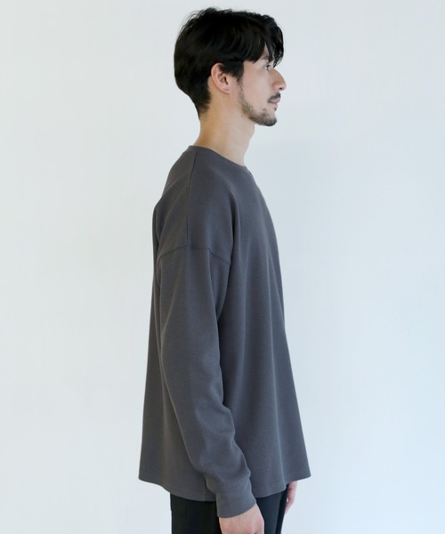 SPU（スプ）の「抗菌防臭ワッフルクルーネック＆ヘンリーネックロンT（Tシャツ/カットソー・メンズ・ホワイト/ブラック系/チャコール/ホワイト系/ブラック/グレー系・S/M/L/XL）」の19枚目の写真