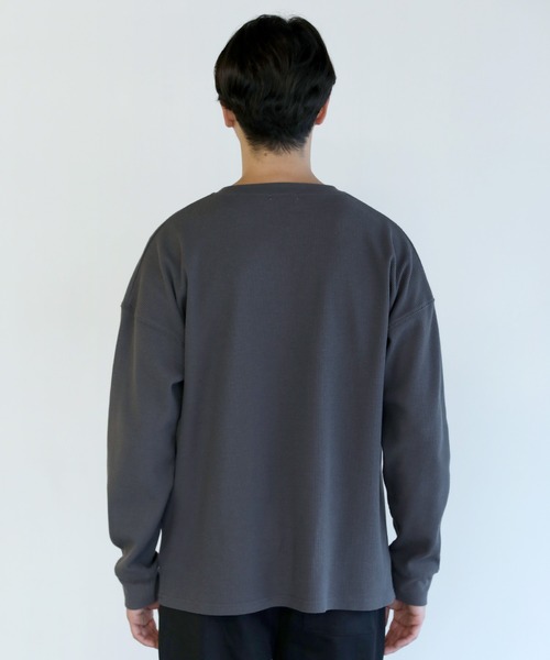 SPU（スプ）の「抗菌防臭ワッフルクルーネック＆ヘンリーネックロンT（Tシャツ/カットソー・メンズ・ホワイト/ブラック系/チャコール/ホワイト系/ブラック/グレー系・S/M/L/XL）」の20枚目の写真