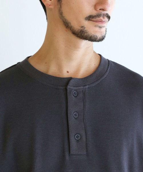 SPU（スプ）の「抗菌防臭ワッフルクルーネック＆ヘンリーネックロンT（Tシャツ/カットソー・メンズ・ホワイト/ブラック系/チャコール/ホワイト系/ブラック/グレー系・S/M/L/XL）」の22枚目の写真