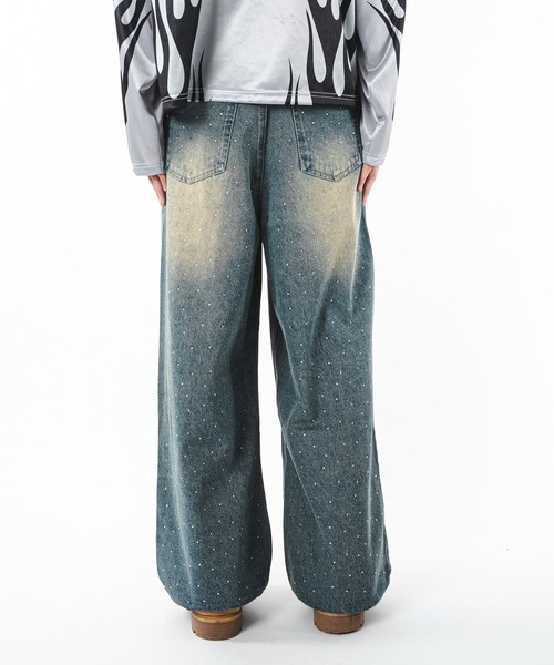 SHORT ROUND(ショートラウンド)の「SHORT ROUND/【25年秋冬新作】スーパーバギーラインストーンデニムパンツ(デニムパンツ・メンズ・コバルトブルー/ブラック系3・MEDIUM/LARGE)」の9枚目の写真