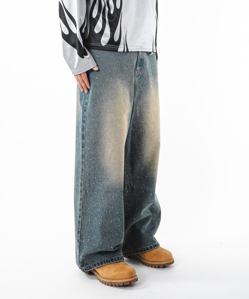 SHORT ROUND(ショートラウンド)の「SHORT ROUND/【25年秋冬新作】スーパーバギーラインストーンデニムパンツ(デニムパンツ・メンズ・コバルトブルー/ブラック系3・MEDIUM/LARGE)」の10枚目の写真