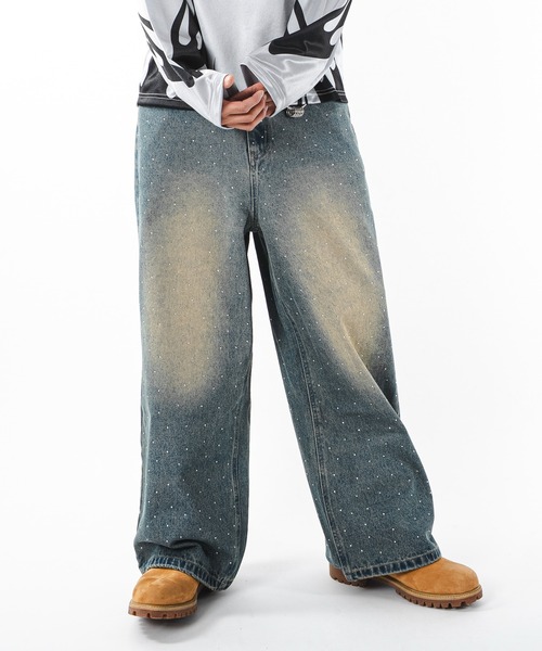 SHORT ROUND(ショートラウンド)の「SHORT ROUND/【25年秋冬新作】スーパーバギーラインストーンデニムパンツ(デニムパンツ・メンズ・コバルトブルー/ブラック系3・MEDIUM/LARGE)」の11枚目の写真