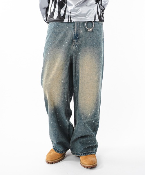 SHORT ROUND(ショートラウンド)の「SHORT ROUND/【25年秋冬新作】スーパーバギーラインストーンデニムパンツ(デニムパンツ・メンズ・コバルトブルー/ブラック系3・MEDIUM/LARGE)」の12枚目の写真