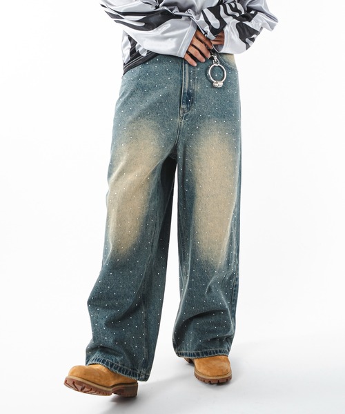 SHORT ROUND(ショートラウンド)の「SHORT ROUND/【25年秋冬新作】スーパーバギーラインストーンデニムパンツ(デニムパンツ・メンズ・コバルトブルー/ブラック系3・MEDIUM/LARGE)」の13枚目の写真