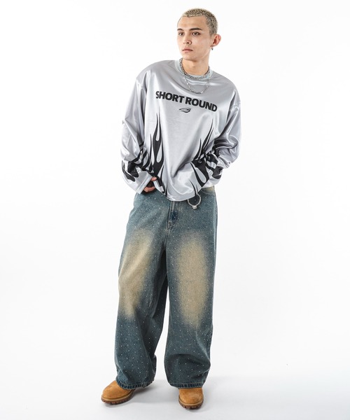 SHORT ROUND(ショートラウンド)の「SHORT ROUND/【25年秋冬新作】スーパーバギーラインストーンデニムパンツ(デニムパンツ・メンズ・コバルトブルー/ブラック系3・MEDIUM/LARGE)」の14枚目の写真