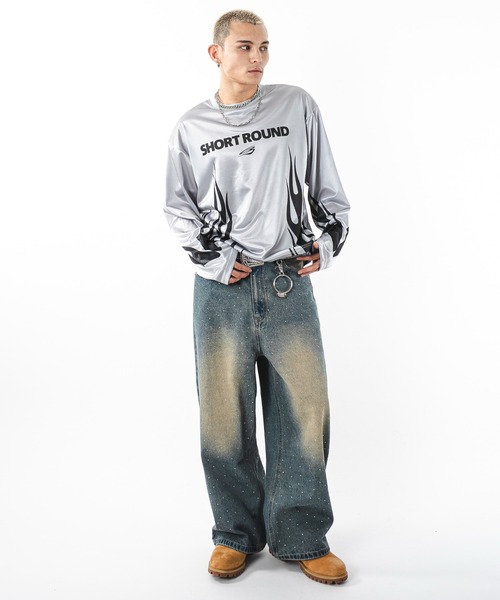 SHORT ROUND(ショートラウンド)の「SHORT ROUND/【25年秋冬新作】スーパーバギーラインストーンデニムパンツ(デニムパンツ・メンズ・コバルトブルー/ブラック系3・MEDIUM/LARGE)」の15枚目の写真