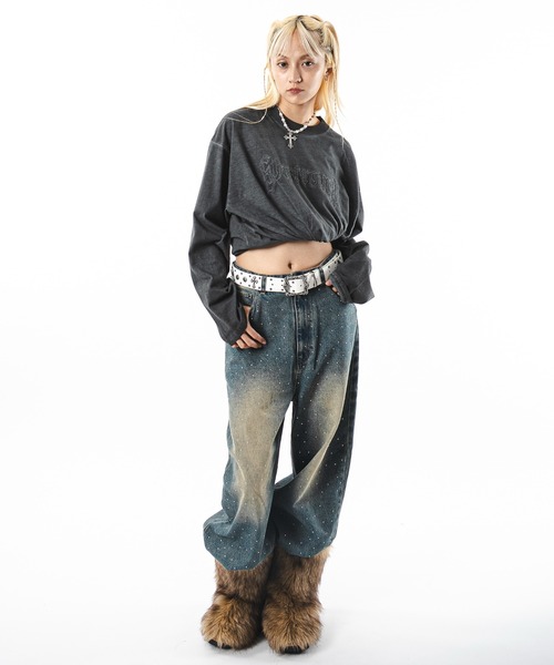 SHORT ROUND(ショートラウンド)の「SHORT ROUND/【25年秋冬新作】スーパーバギーラインストーンデニムパンツ(デニムパンツ・メンズ・コバルトブルー/ブラック系3・MEDIUM/LARGE)」の17枚目の写真