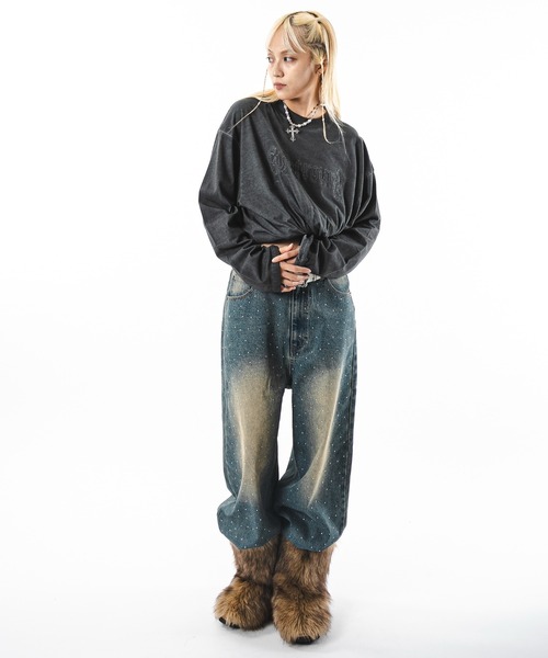 SHORT ROUND(ショートラウンド)の「SHORT ROUND/【25年秋冬新作】スーパーバギーラインストーンデニムパンツ(デニムパンツ・メンズ・コバルトブルー/ブラック系3・MEDIUM/LARGE)」の18枚目の写真