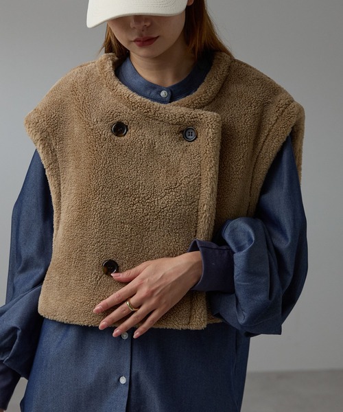 r.（アールドット）の「テディボア　ノーカラーショートベスト（その他アウター・レディース・キャメル/モカ/チャコールグレー/ライトベージュ・FREE）」の15枚目の写真