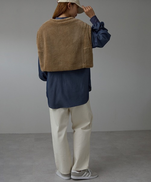 r.（アールドット）の「テディボア　ノーカラーショートベスト（その他アウター・レディース・キャメル/モカ/チャコールグレー/ライトベージュ・FREE）」の7枚目の写真