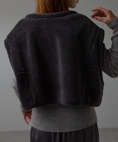 r.（アールドット）の「テディボア　ノーカラーショートベスト（その他アウター・レディース・キャメル/モカ/チャコールグレー/ライトベージュ・FREE）」の10枚目の写真