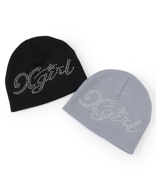 X-girl Stages（エックスガールステージス）の「ラインストーンロゴニットビーニー（ニットキャップ/ビーニー・キッズ・ライトブルー/ブラック・F）」の7枚目の写真