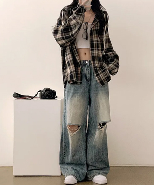 VIVID LADY(ビビッドレディー)の「フード付き チェックシャツ(シャツ/ブラウス・レディース・ネイビー/ブラウン/ブラック・FREE)」の15枚目の写真