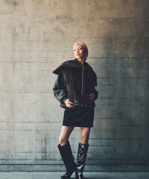 HEREIAM（ヘレイアム）の「【HEREIAM】異素材MIXで主役級。ドッキングファーブルゾン（ブルゾン・レディース・ブラック/ブラウン・FREE）」の7枚目の写真