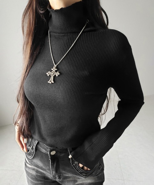 me+em select(ミームセレクト)の「【 3color 】 ハイネックスリムリブニットトップス / highneck slim lib knit tops(ニット/セーター・レディース・ブラック/アイボリー/グレー・FREE)」の3枚目の写真