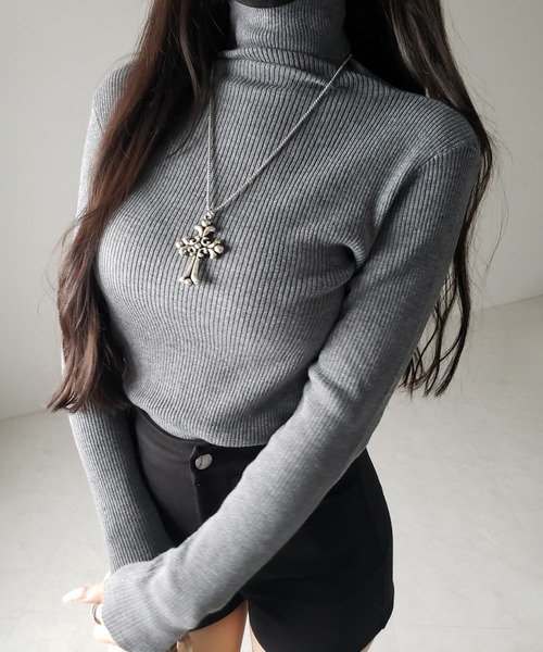 me+em select(ミームセレクト)の「【 3color 】 ハイネックスリムリブニットトップス / highneck slim lib knit tops(ニット/セーター・レディース・ブラック/アイボリー/グレー・FREE)」の18枚目の写真