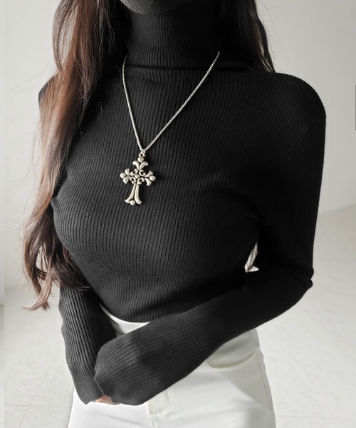 me+em select(ミームセレクト)の「【 3color 】 ハイネックスリムリブニットトップス / highneck slim lib knit tops(ニット/セーター・レディース・ブラック/アイボリー/グレー・FREE)」の5枚目の写真