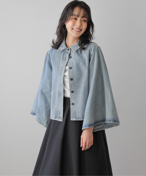 芽風 センソユニコ フリンジ 変形 Aライン フレアスリーブ デニム ジャケット セール】フレアスリーブショートデニムジャケット（デニムジャケット