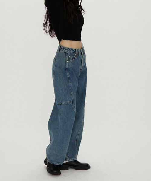 NUJOH(ヌゾ)の「Wide Panel Denim Pants / ワイドパネルデニムパンツ(デニムパンツ・レディース・チャコールグレー/ブルー・SMALL/MEDIUM)」の2枚目の写真