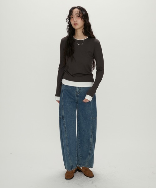 NUJOH(ヌゾ)の「Wide Panel Denim Pants / ワイドパネルデニムパンツ(デニムパンツ・レディース・チャコールグレー/ブルー・SMALL/MEDIUM)」の9枚目の写真