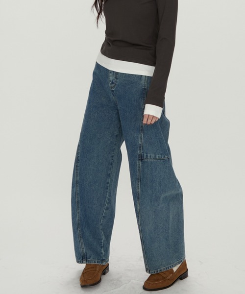 NUJOH(ヌゾ)の「Wide Panel Denim Pants / ワイドパネルデニムパンツ(デニムパンツ・レディース・チャコールグレー/ブルー・SMALL/MEDIUM)」の4枚目の写真