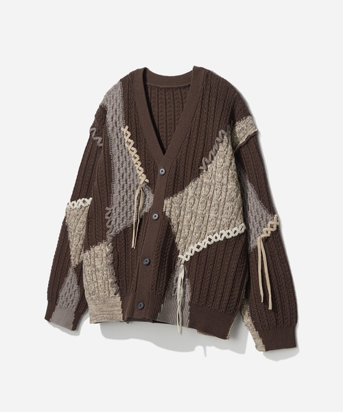 HARE(ハレ)の「ハイショクステッチニットカーディガン(HARE)(カーディガン/ボレロ・メンズ・ブラック/グレー/オレンジ/レッド/ブラウン・FREE)」の1枚目の写真