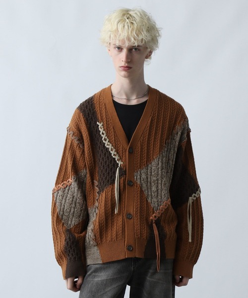 HARE ハイショクステッチニットカーディガン　新品完売品　セーター　オレンジ ハイショクステッチニットカーディガン HARE ハレ トップス