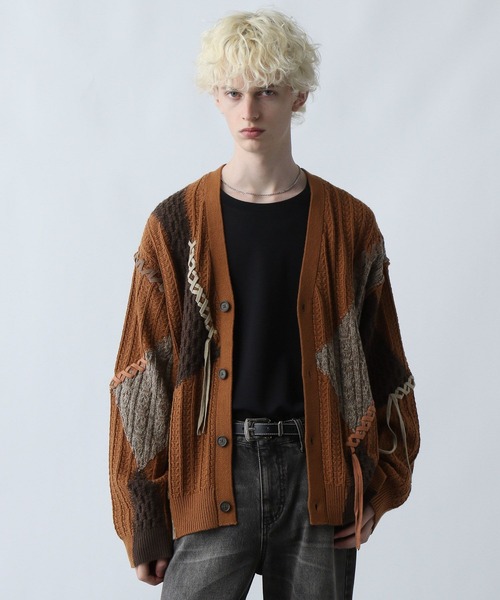 HARE ハイショクステッチニットカーディガン　新品完売品　セーター　オレンジ ハイショクステッチニットカーディガン(HARE)（カーディガン/ボレロ