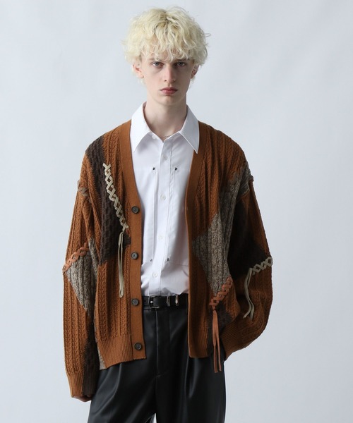 LADIES】パッチワークカーディガン HARE ハイショクステッチニット