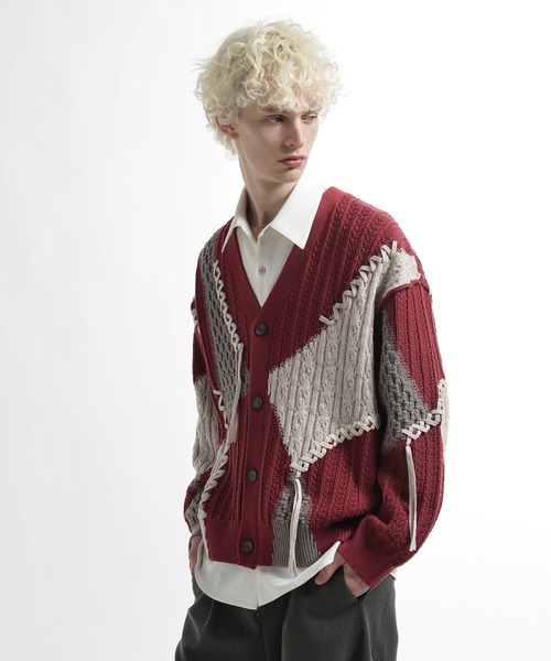 HARE(ハレ)の「ハイショクステッチニットカーディガン(HARE)(カーディガン/ボレロ・メンズ・ブラック/グレー/オレンジ/レッド/ブラウン・FREE)」の11枚目の写真