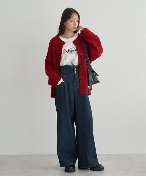 セール】フラワーモチーフトグルボタンニットカーディガン